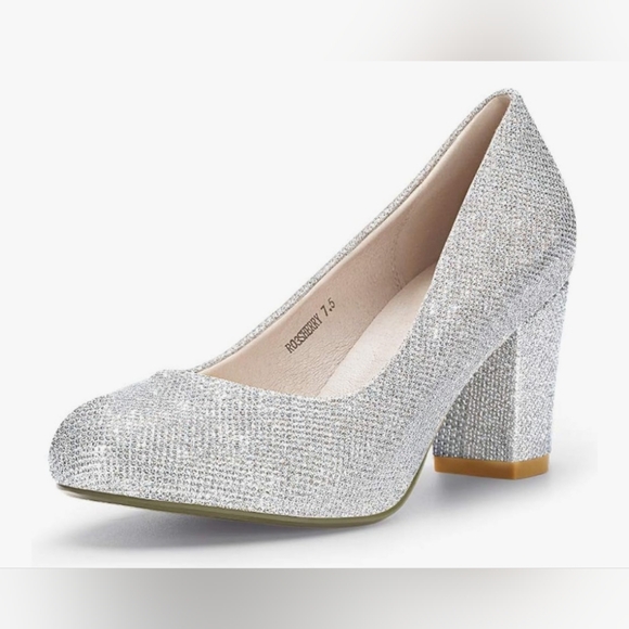 IDIFU Sparkling Silver Chunky Heels Size 8 - 8.5 - Picture 2 of 10